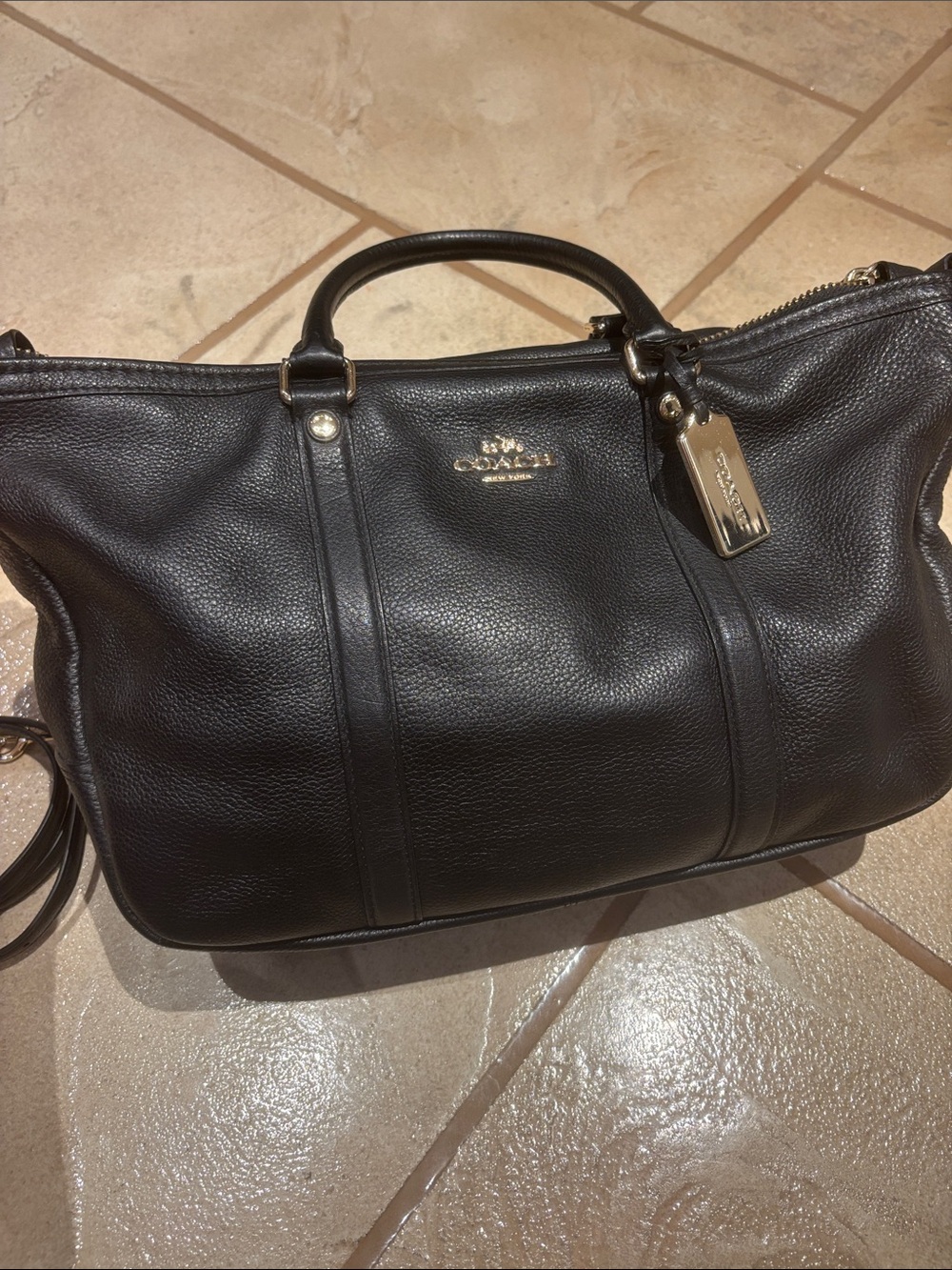 Coach Black Pebbled Leather Duffel with Gold Hardware